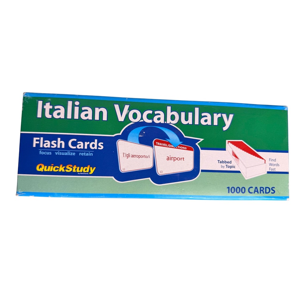 NEW QuickStudy Italian Vocabulary Flash Cards 1000 Count Blue Study Aid